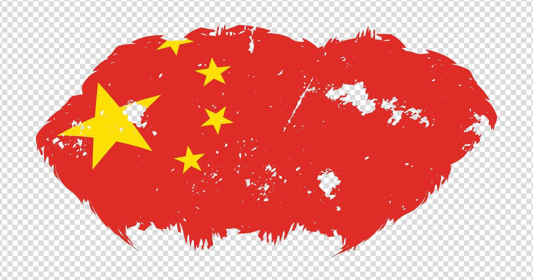 China national flag with distressed stroke brush effect on isolated background vector
