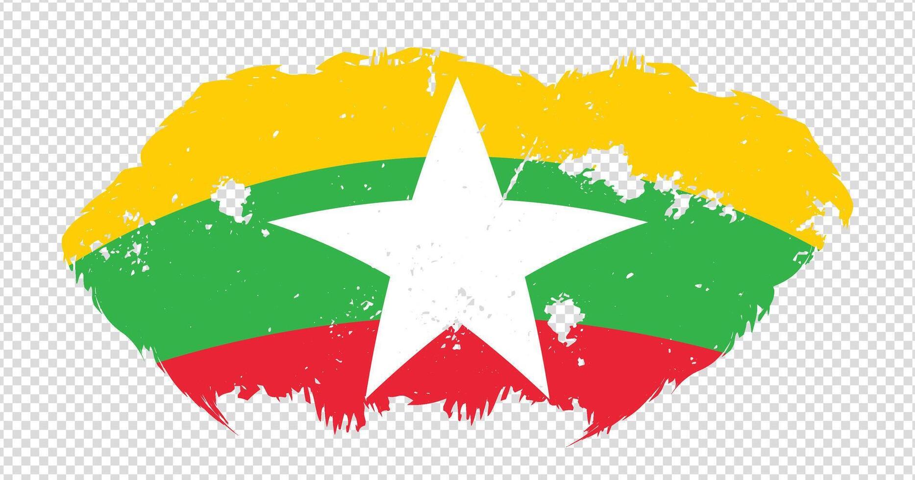 Myanmar national flag with distressed stroke brush effect on isolated background vector