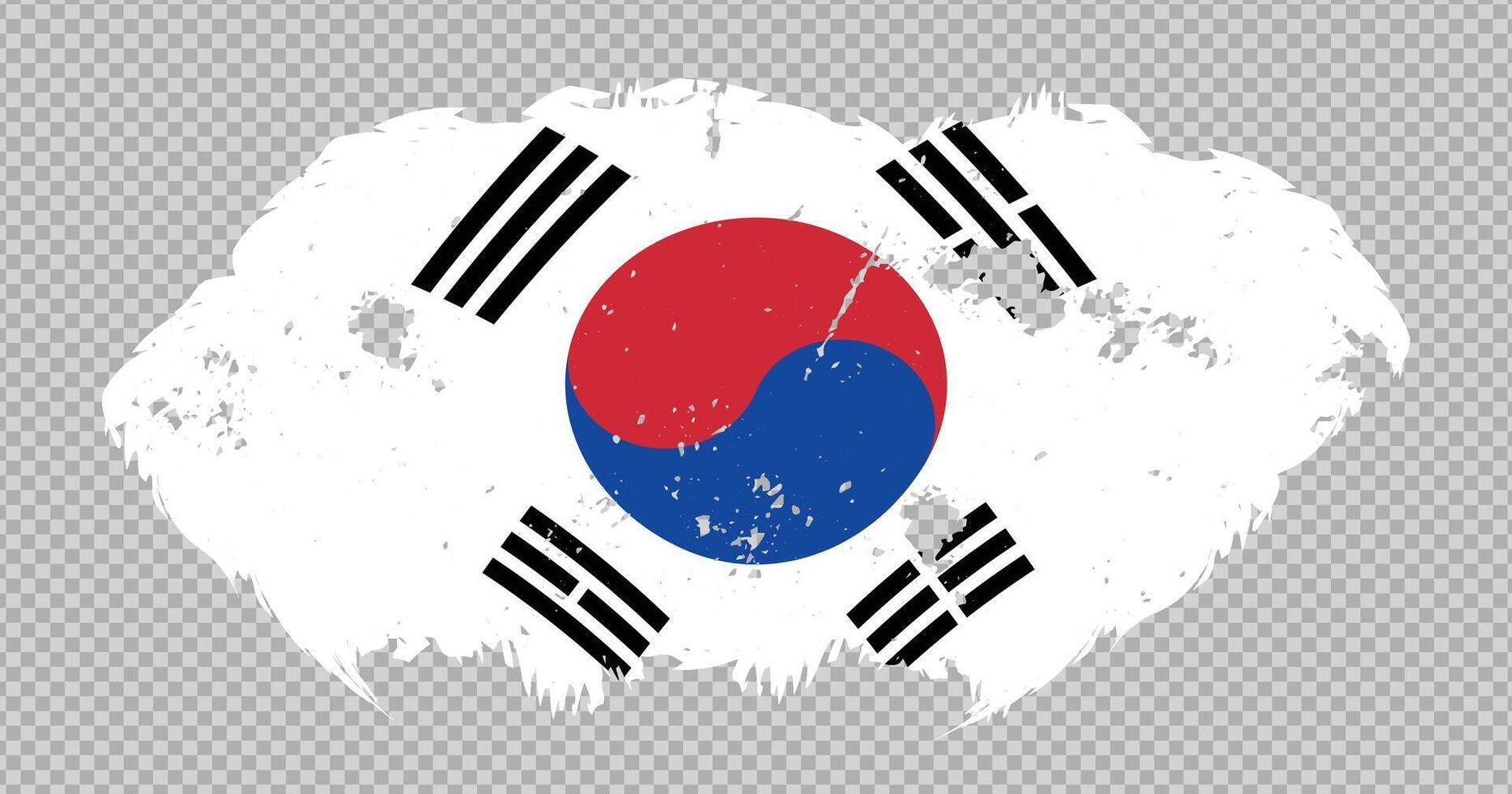 South Korea national flag with distressed stroke brush effect on isolated background vector