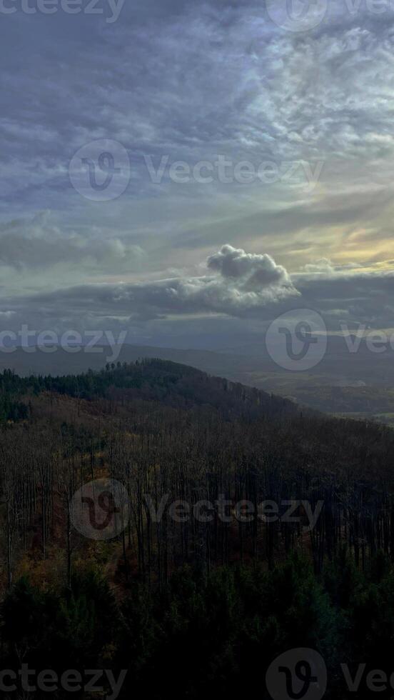 Autumn in the mountains, autumn mountains from above. Drone view. photo