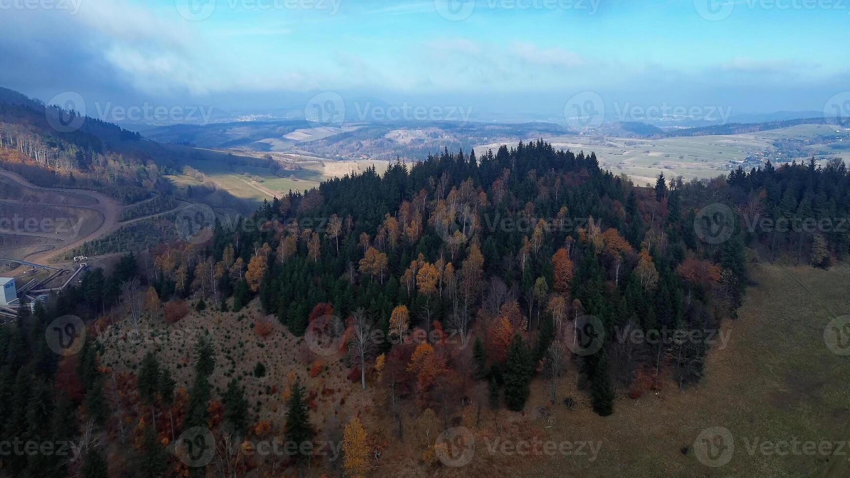 Autumn in the mountains, autumn mountains from above. Drone view. photo