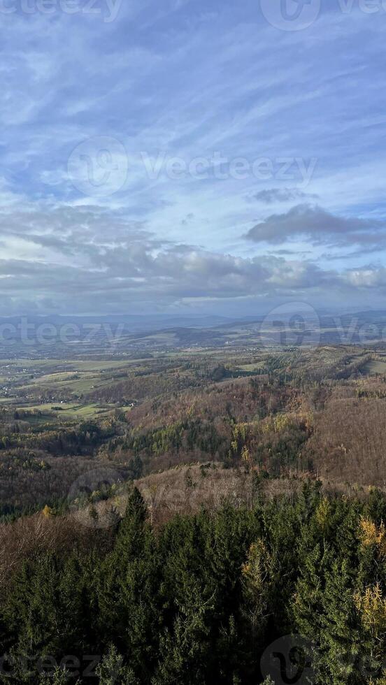 Autumn in the mountains, autumn mountains from above. Drone view. photo