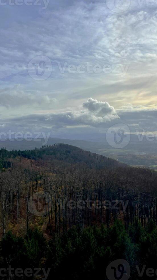 Autumn in the mountains, autumn mountains from above. Drone view. photo