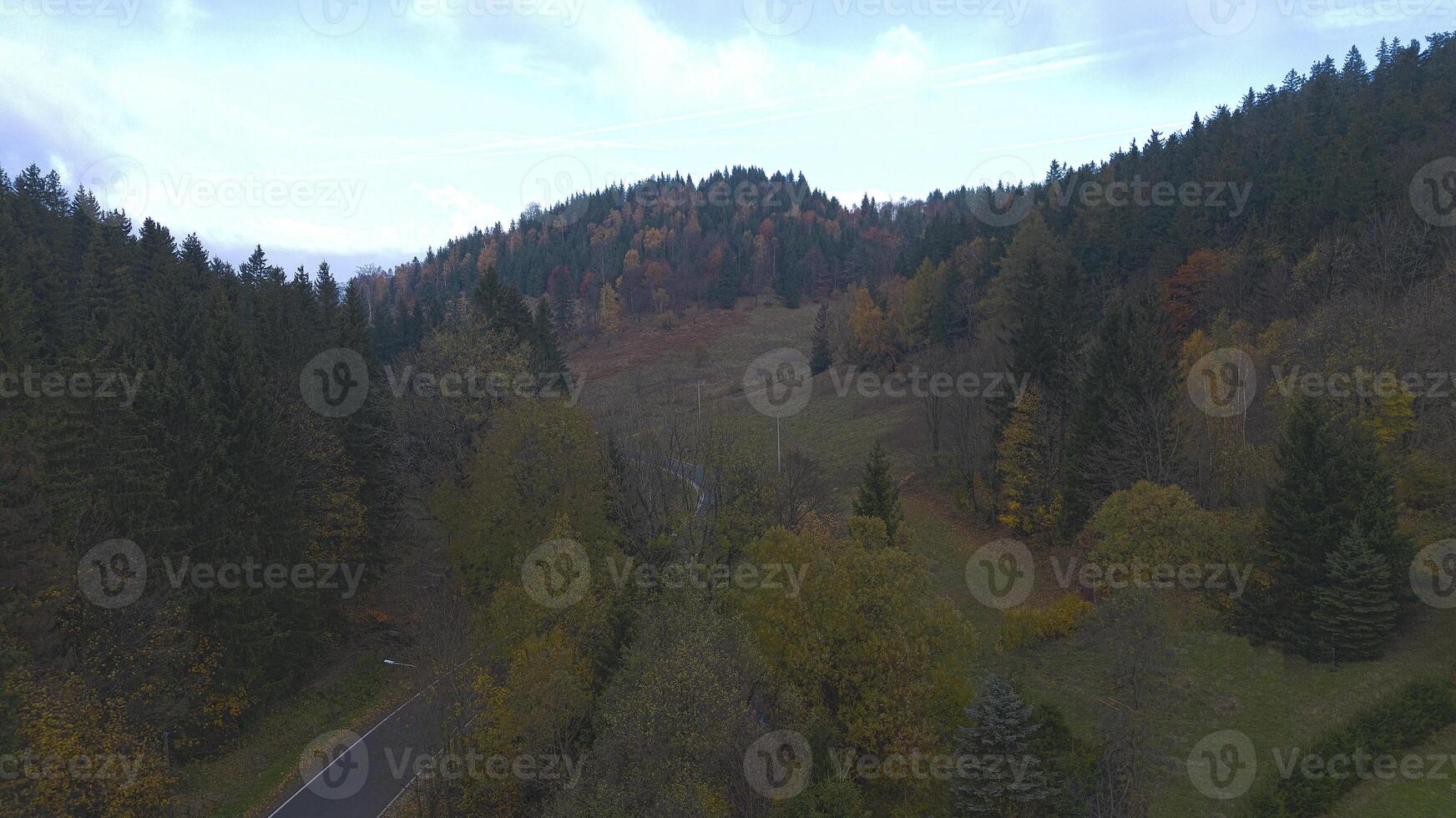 Autumn in the mountains, autumn mountains from above. Drone view. photo