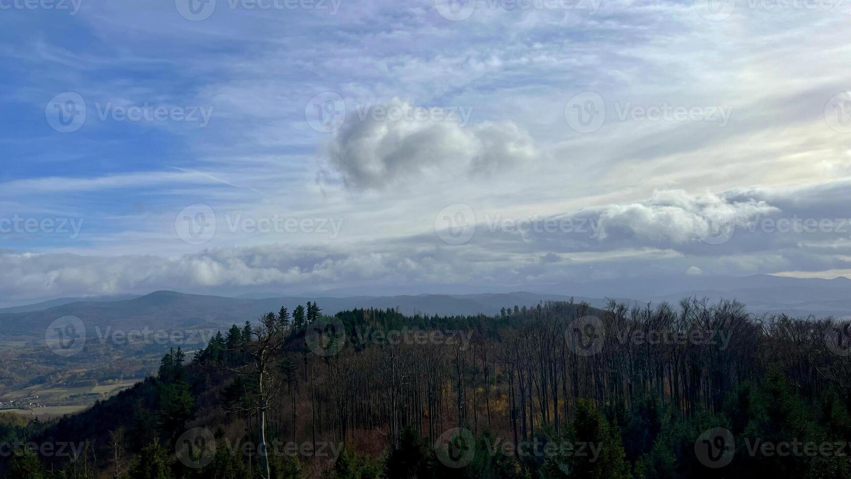 Autumn in the mountains, autumn mountains from above. Drone view. photo