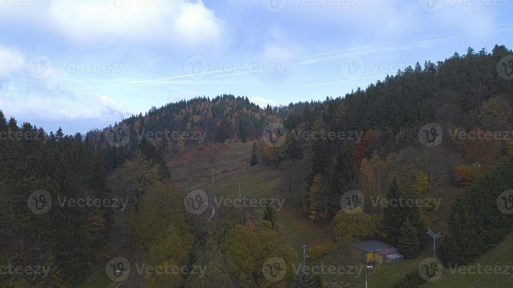 Autumn in the mountains, autumn mountains from above. Drone view. photo