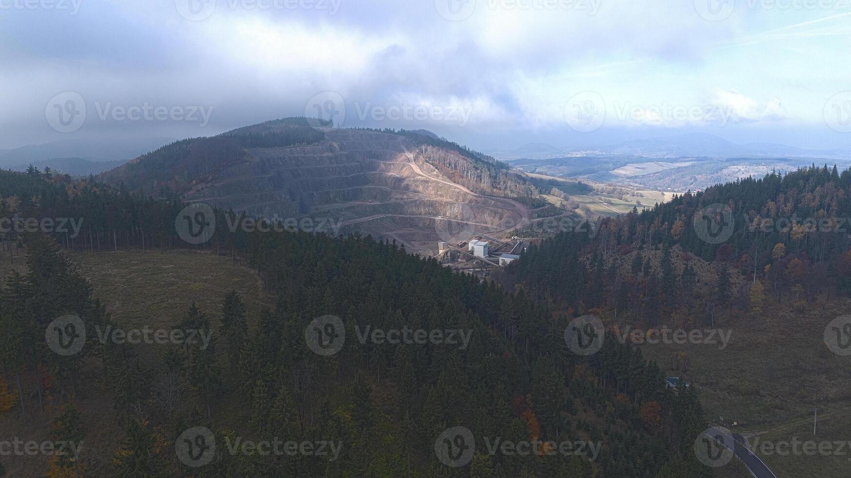 Autumn in the mountains, autumn mountains from above. Drone view. photo