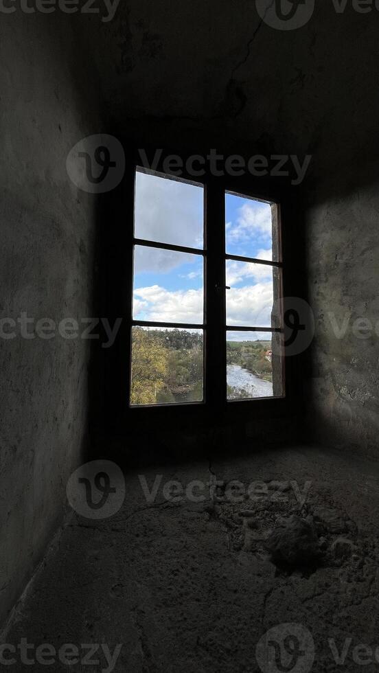 Old windows in the castle, view from the inside Poland photo