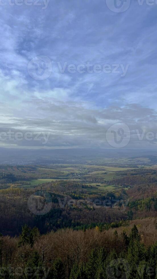 Autumn in the mountains, autumn mountains from above. Drone view. photo