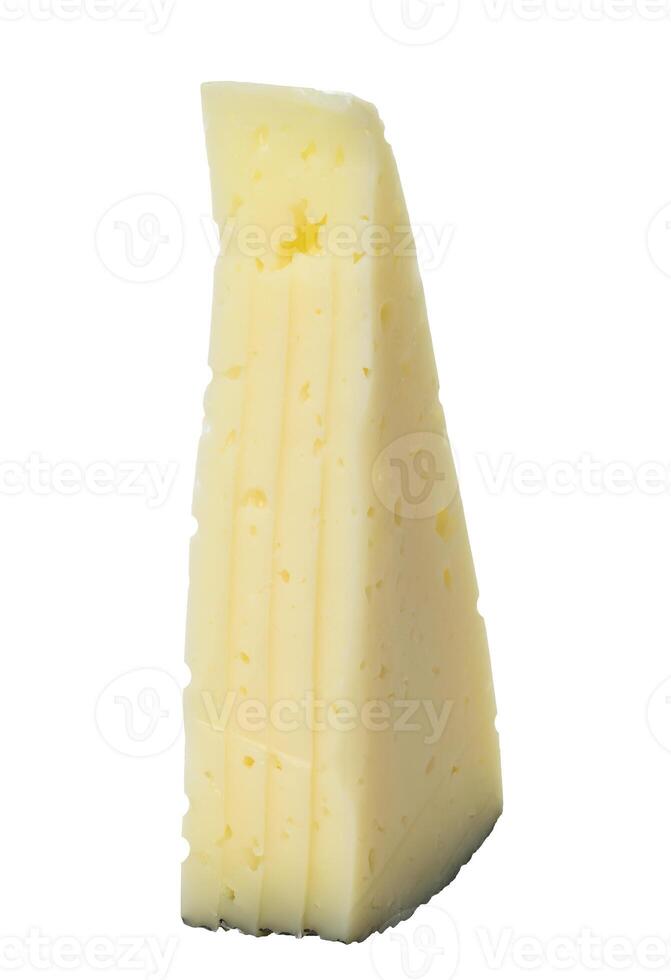 Triangular piece of cheese on isolated background photo