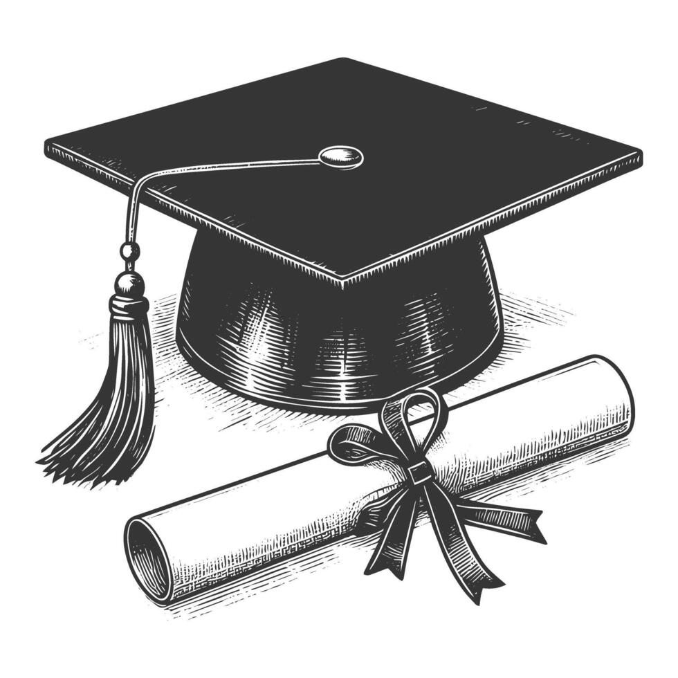 Graduation cap and diploma with tassel vector