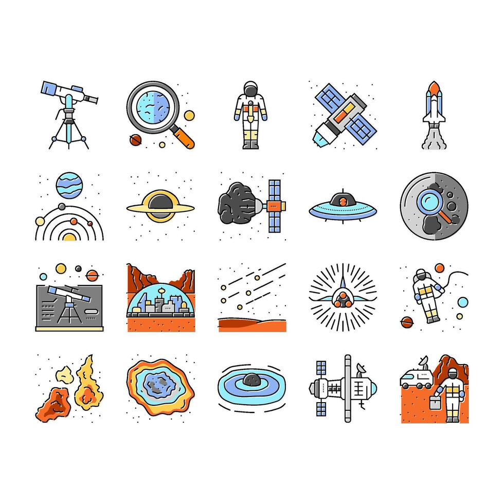 space exploration planet icons set vector