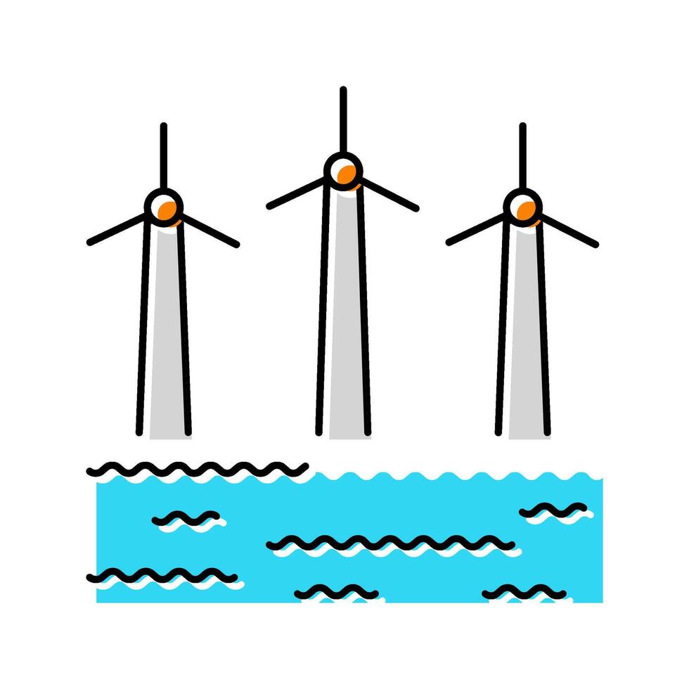 offshore wind turbine color icon illustration vector