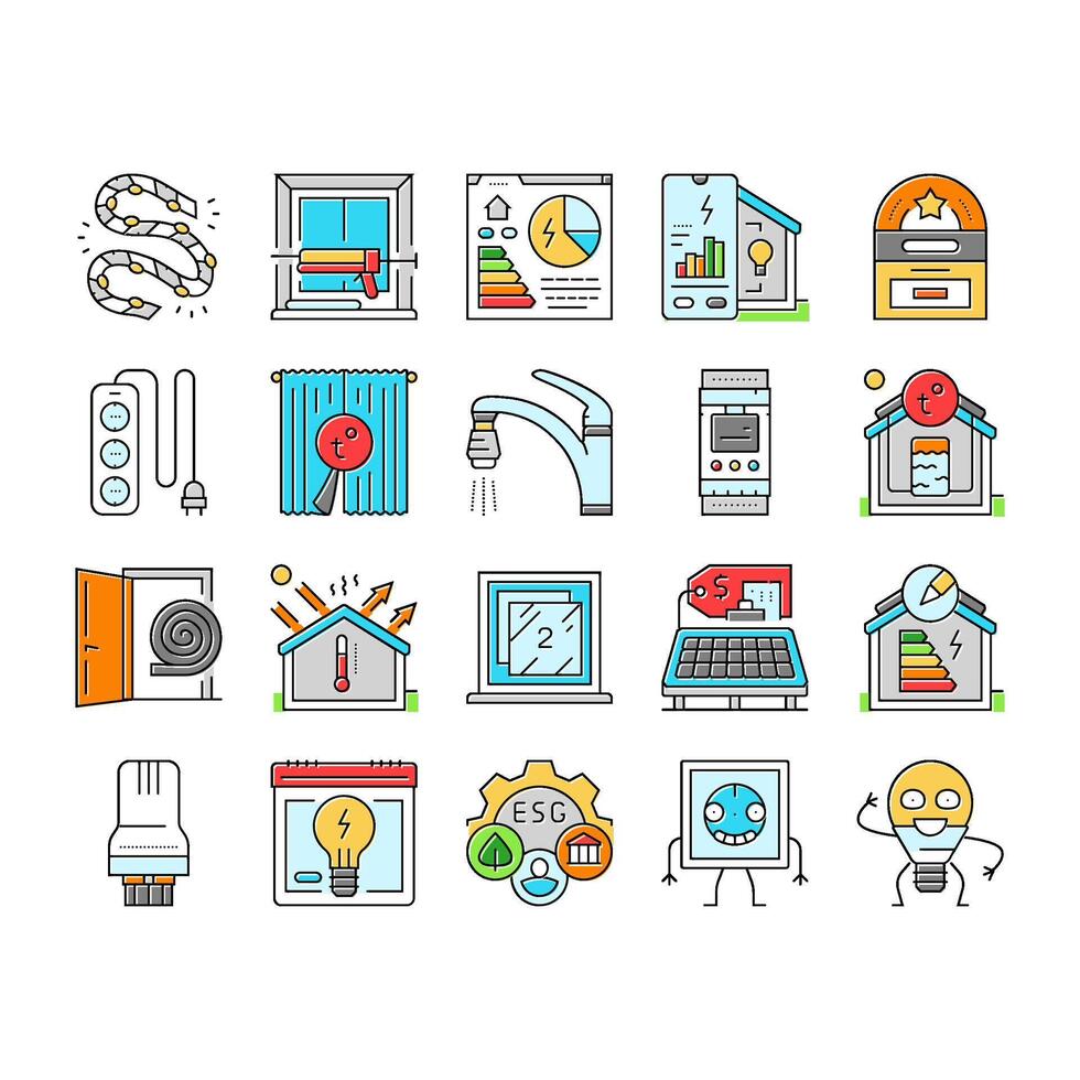 energy conservation green save icons set vector