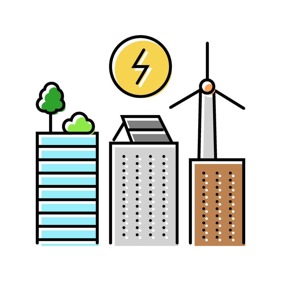renewable energy integration green building color icon illustration vector