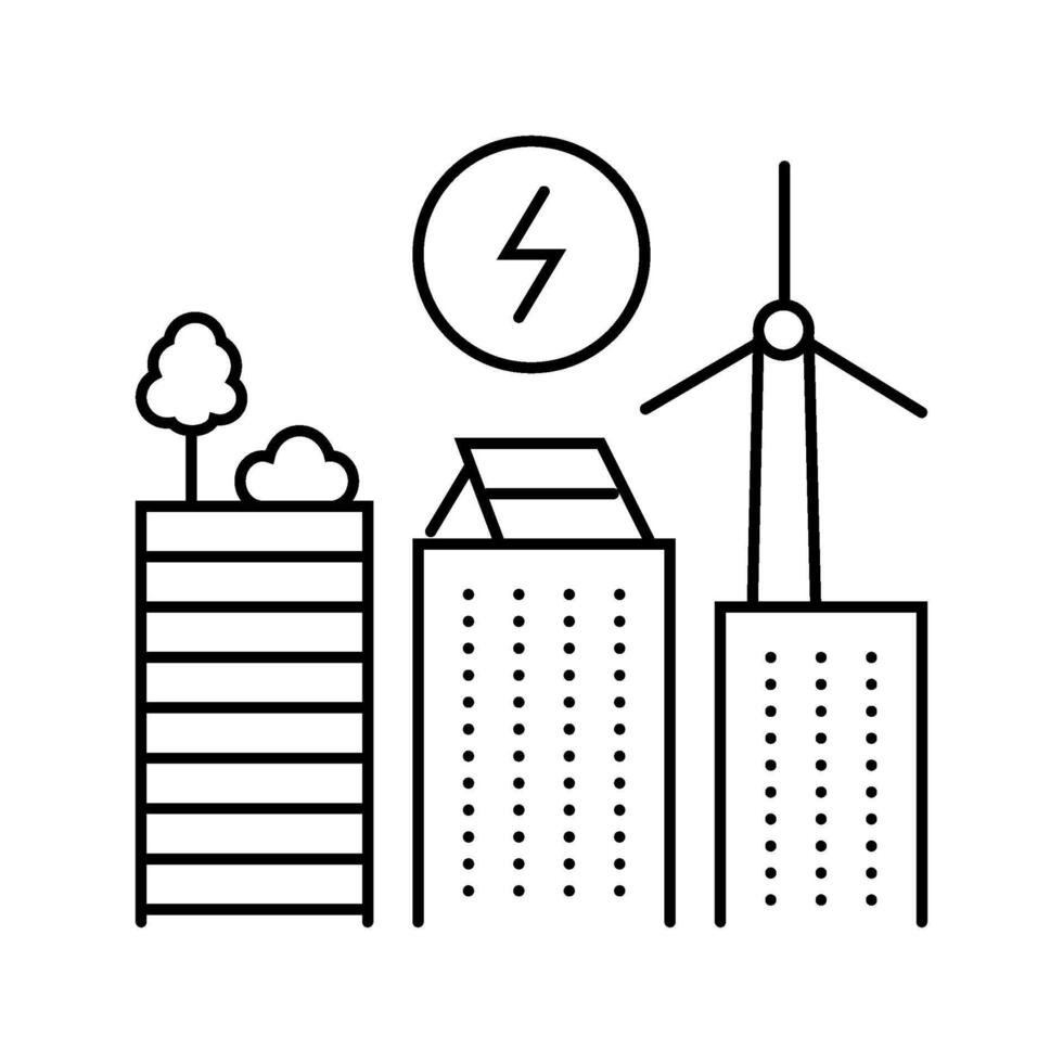 renewable energy integration green building line icon illustration vector