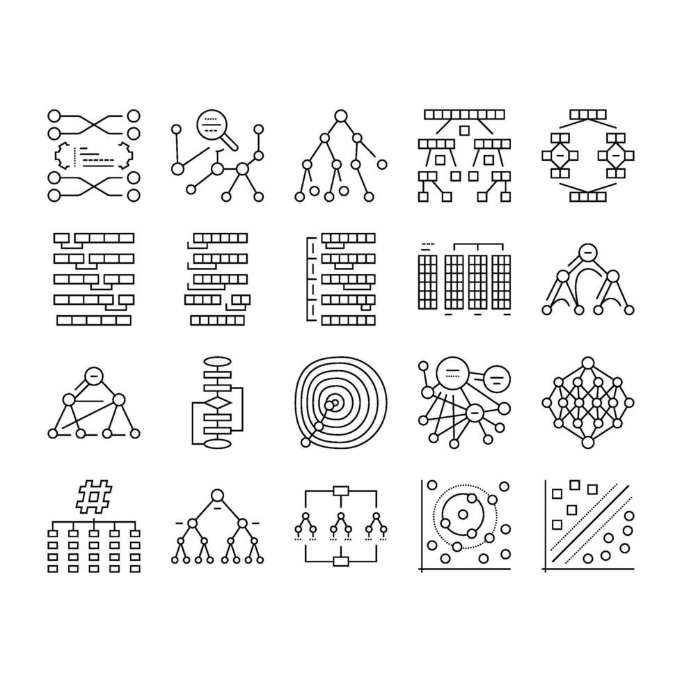 algoritmo datos tecnología ai íconos conjunto vector