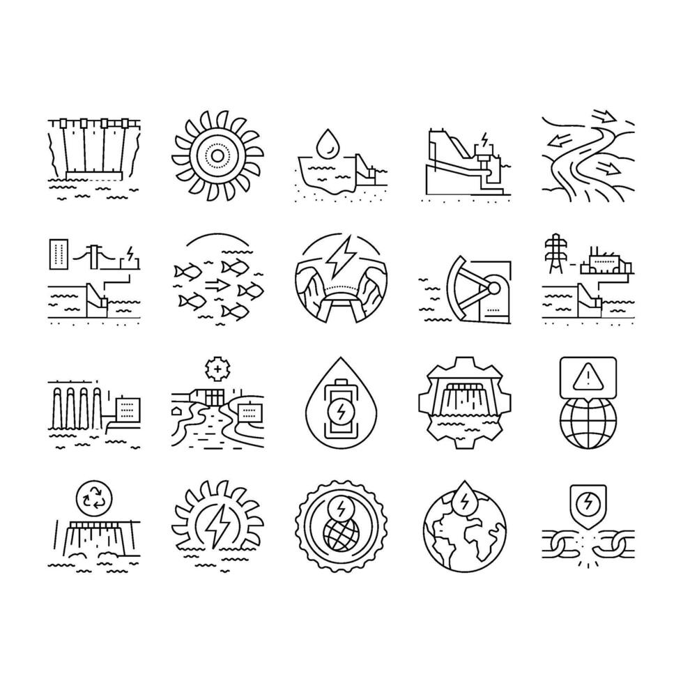 hydroelectric power plant energy icons set vector