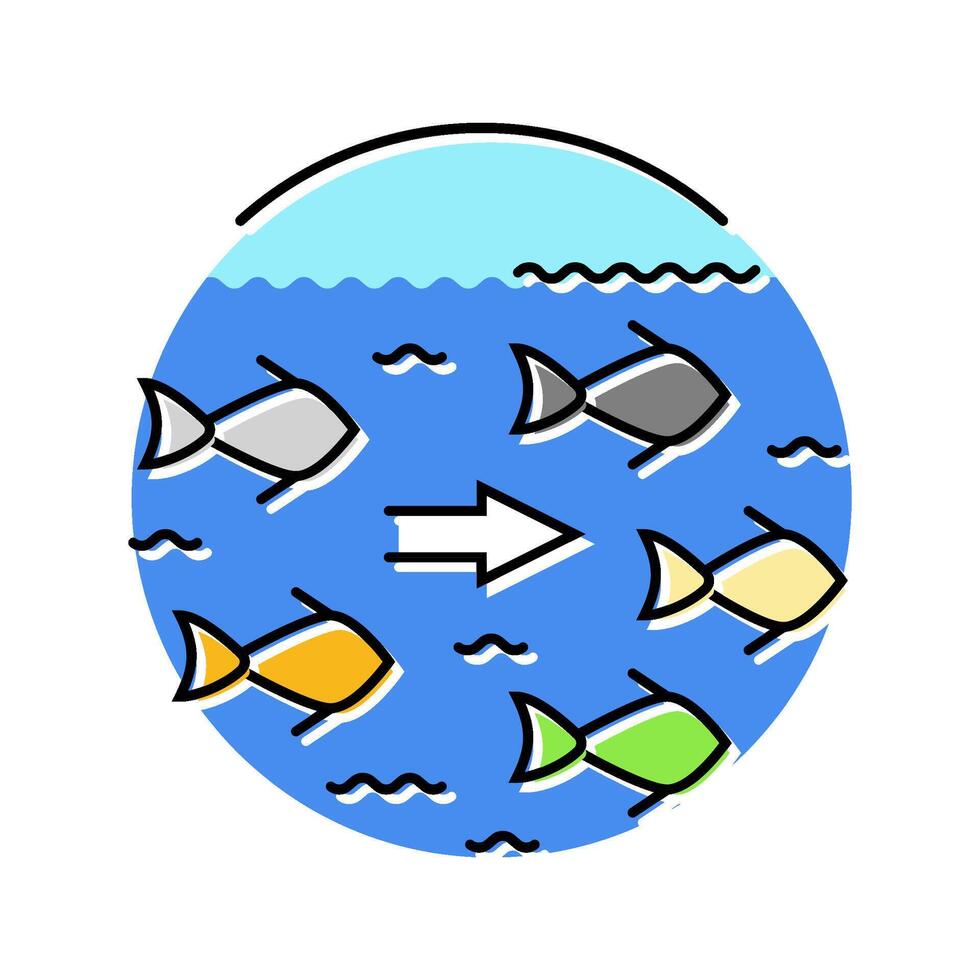 fish migration hydroelectric power color icon illustration vector