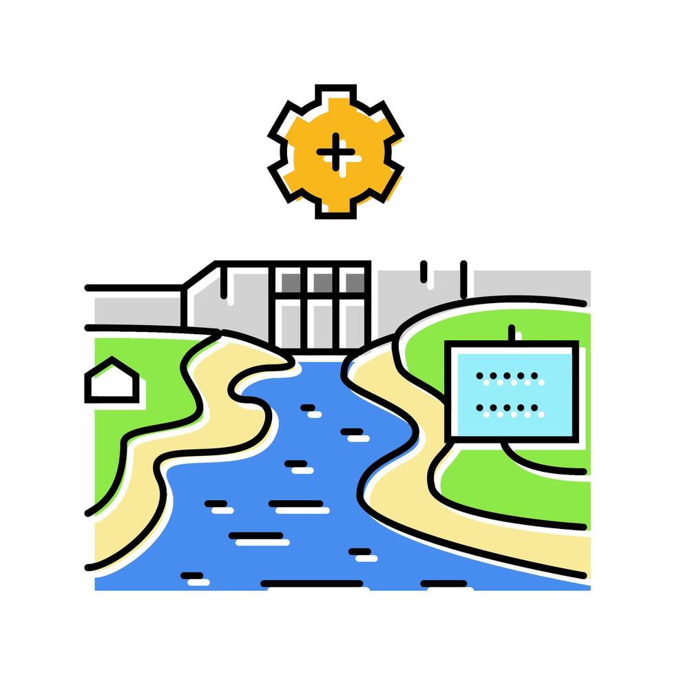 hydro infrastructure hydroelectric power color icon illustration vector