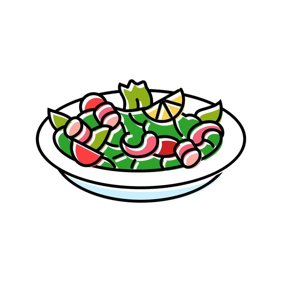 octopus salad sea cuisine color icon illustration vector