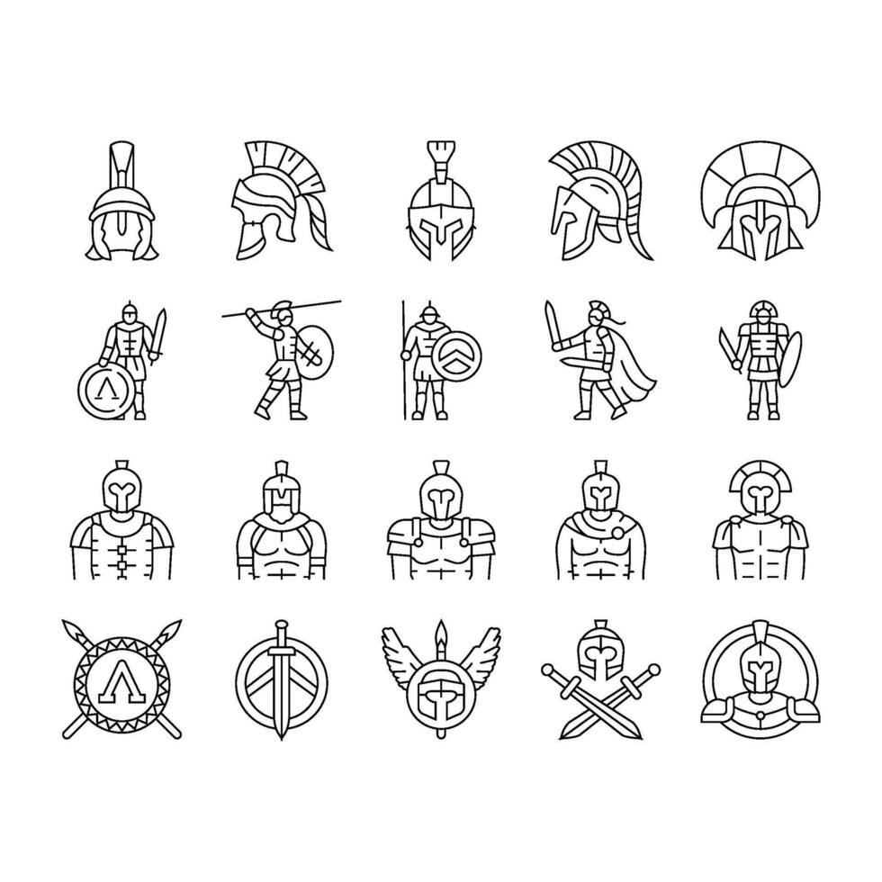 spartan warrior helmet roman icons set vector