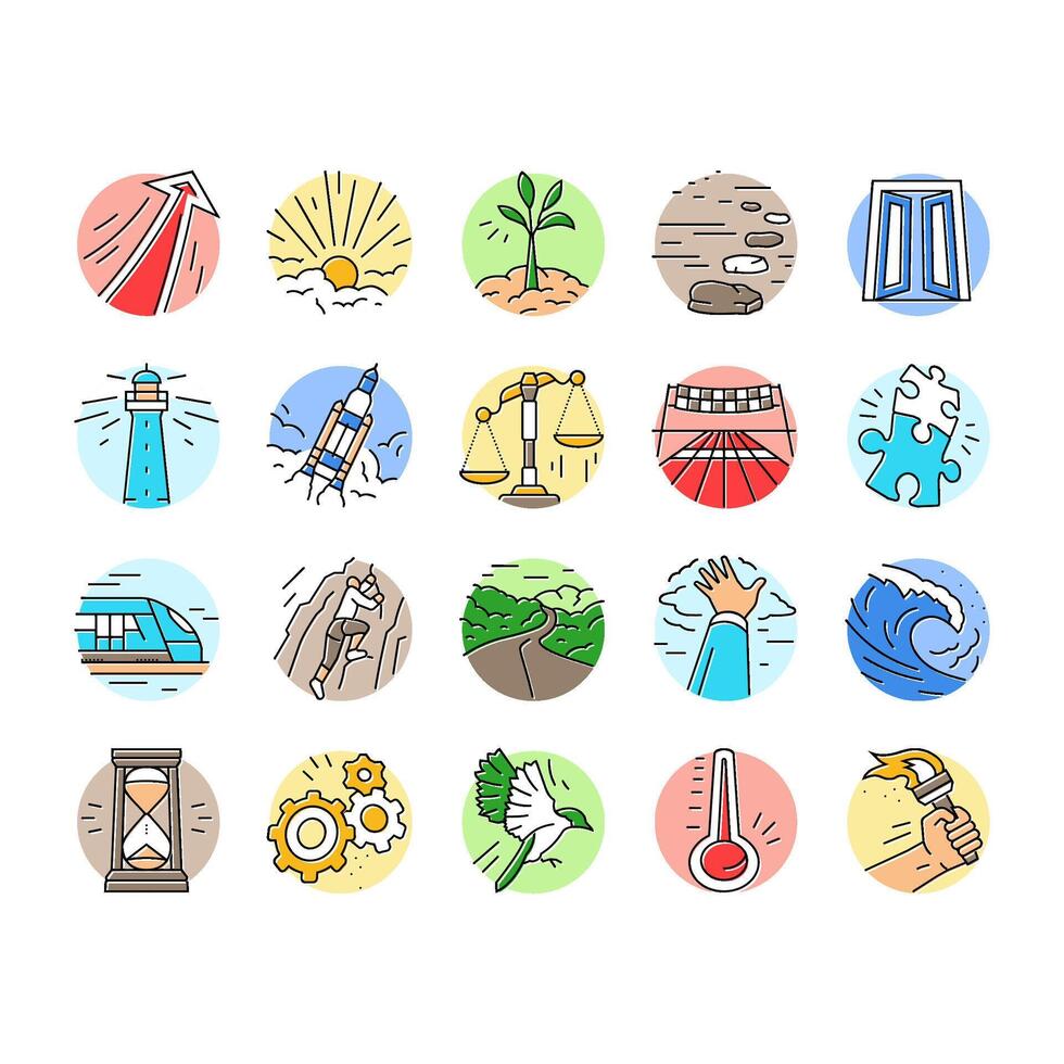 progress trend up business icons set vector