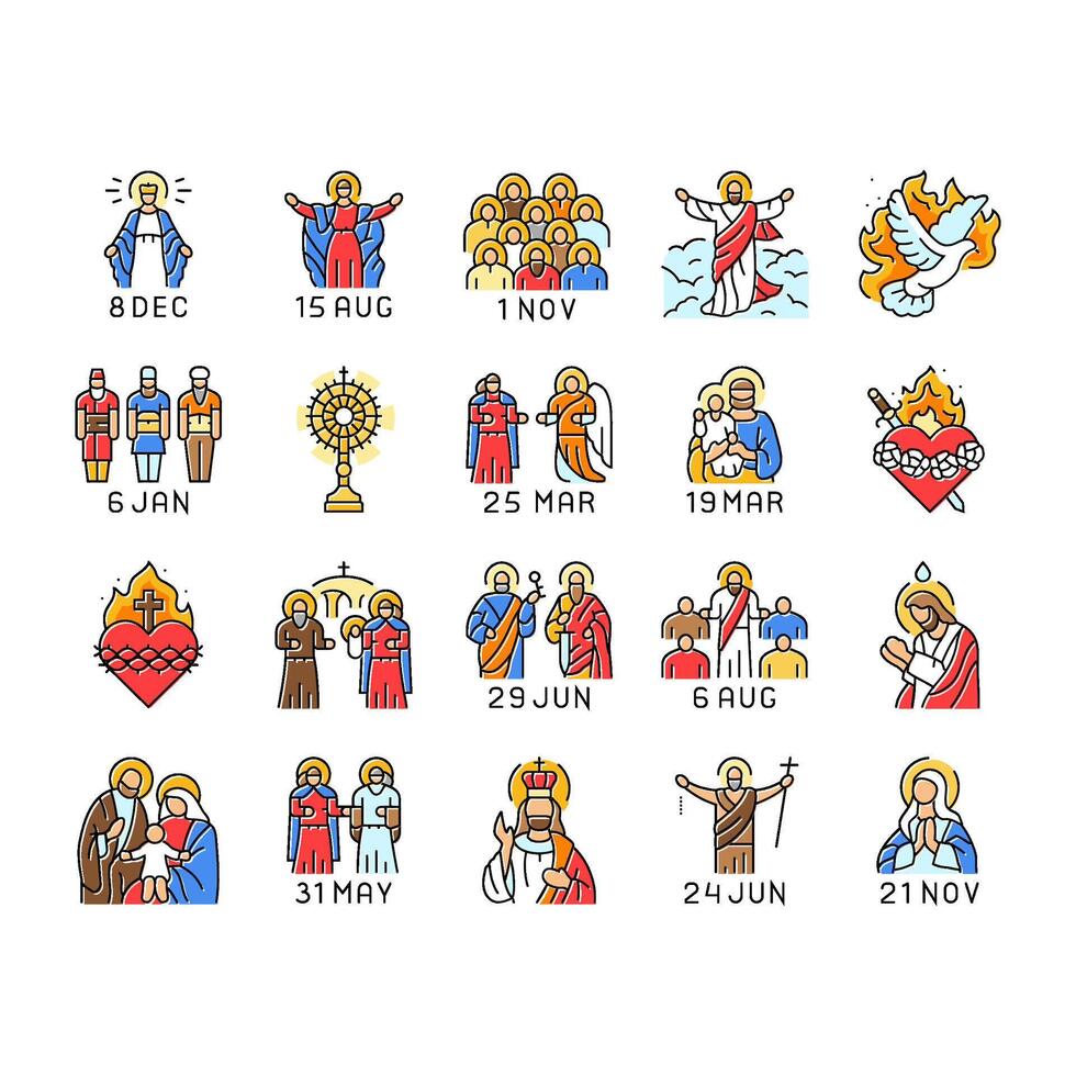 catholic holidays church easter icons set vector