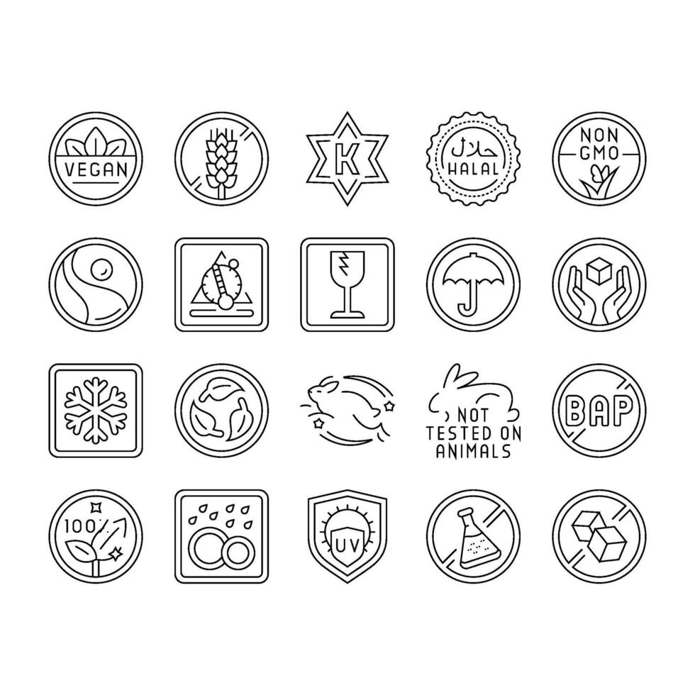 product caution label warning icons set vector
