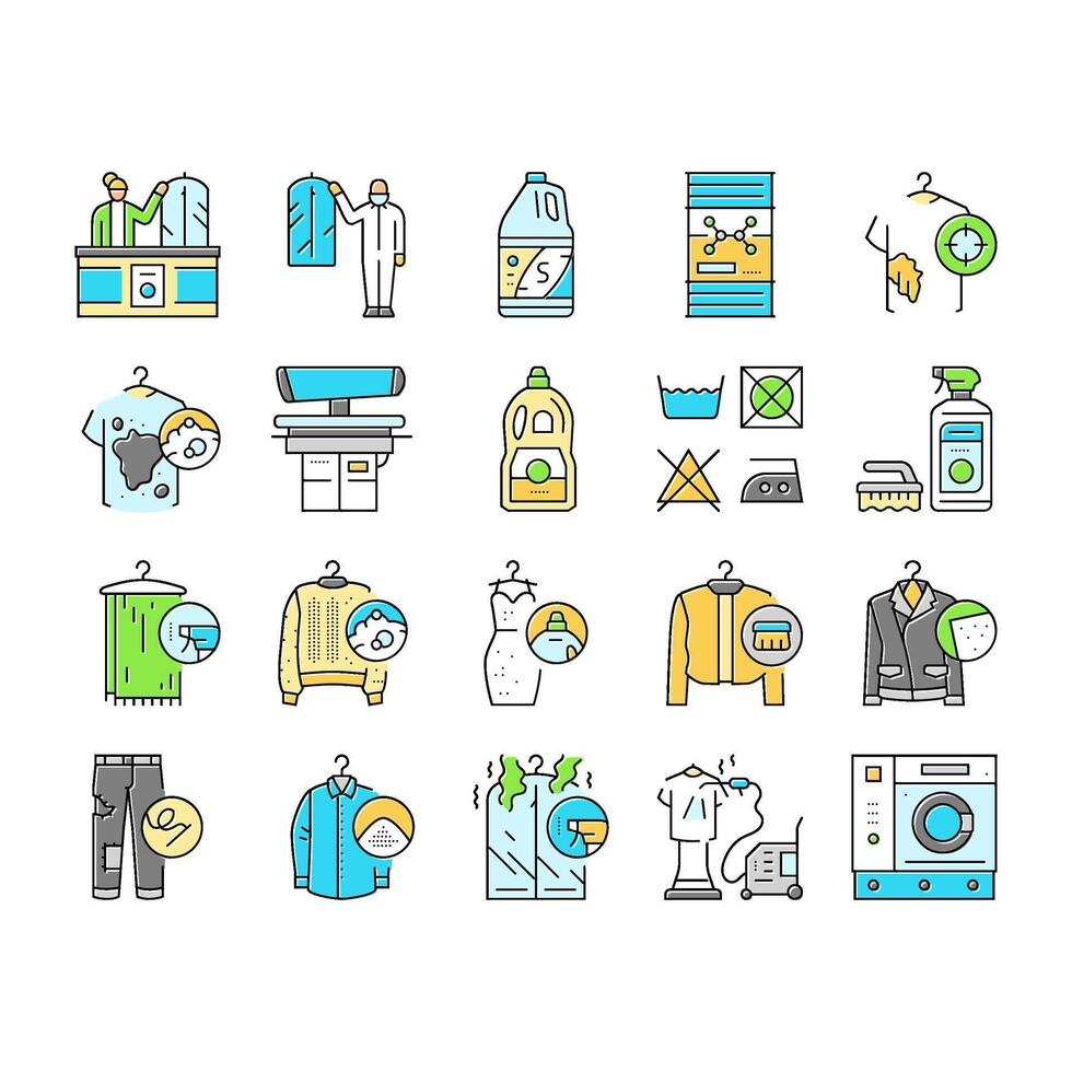 dry cleaning laundry wash service icons set vector