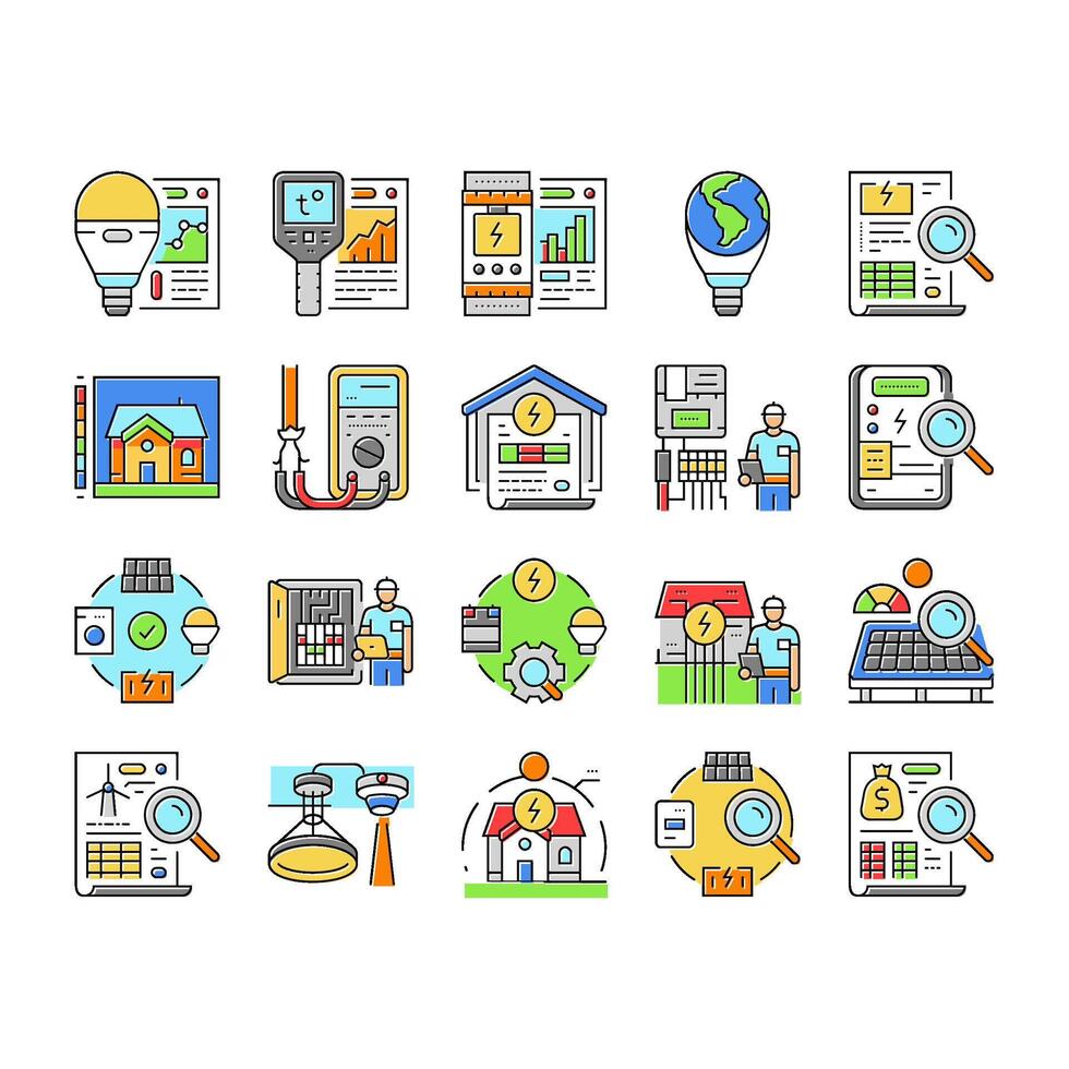 energy audit electricity building icons set vector