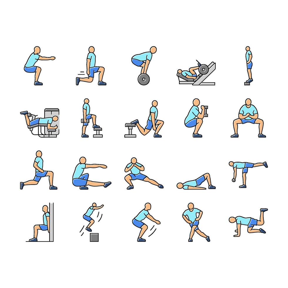 fitness exercises leg icons set vector