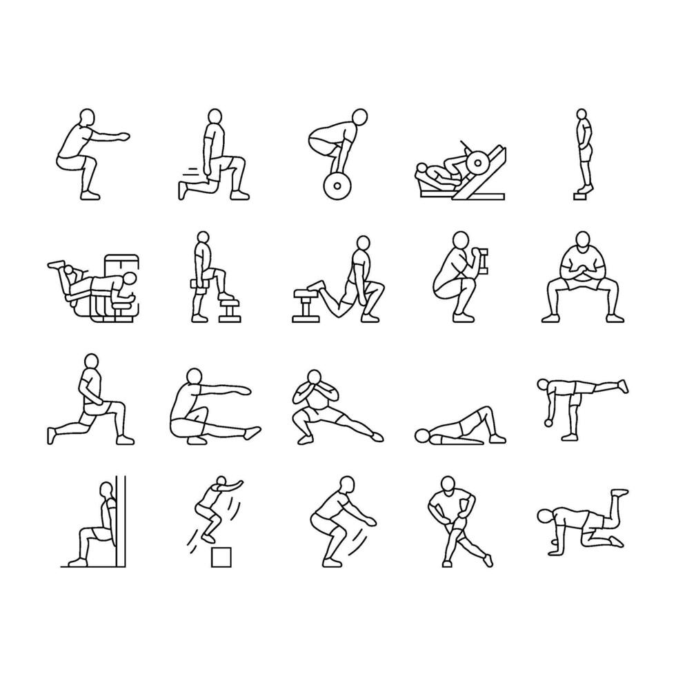 fitness exercises leg icons set vector