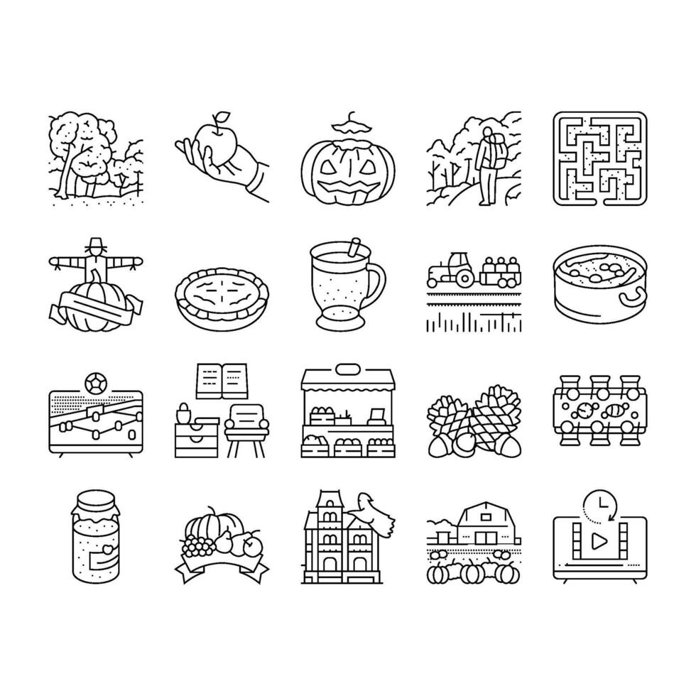autumn spend time icons set vector