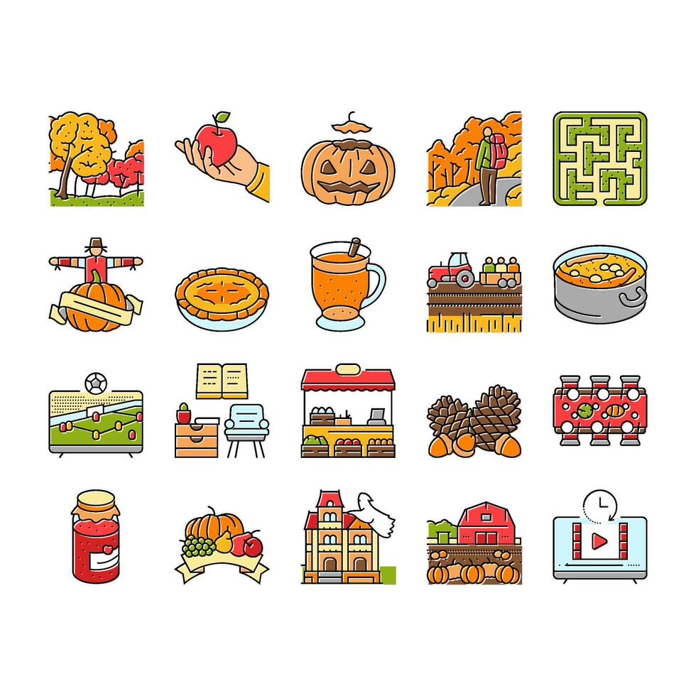 autumn spend time icons set vector