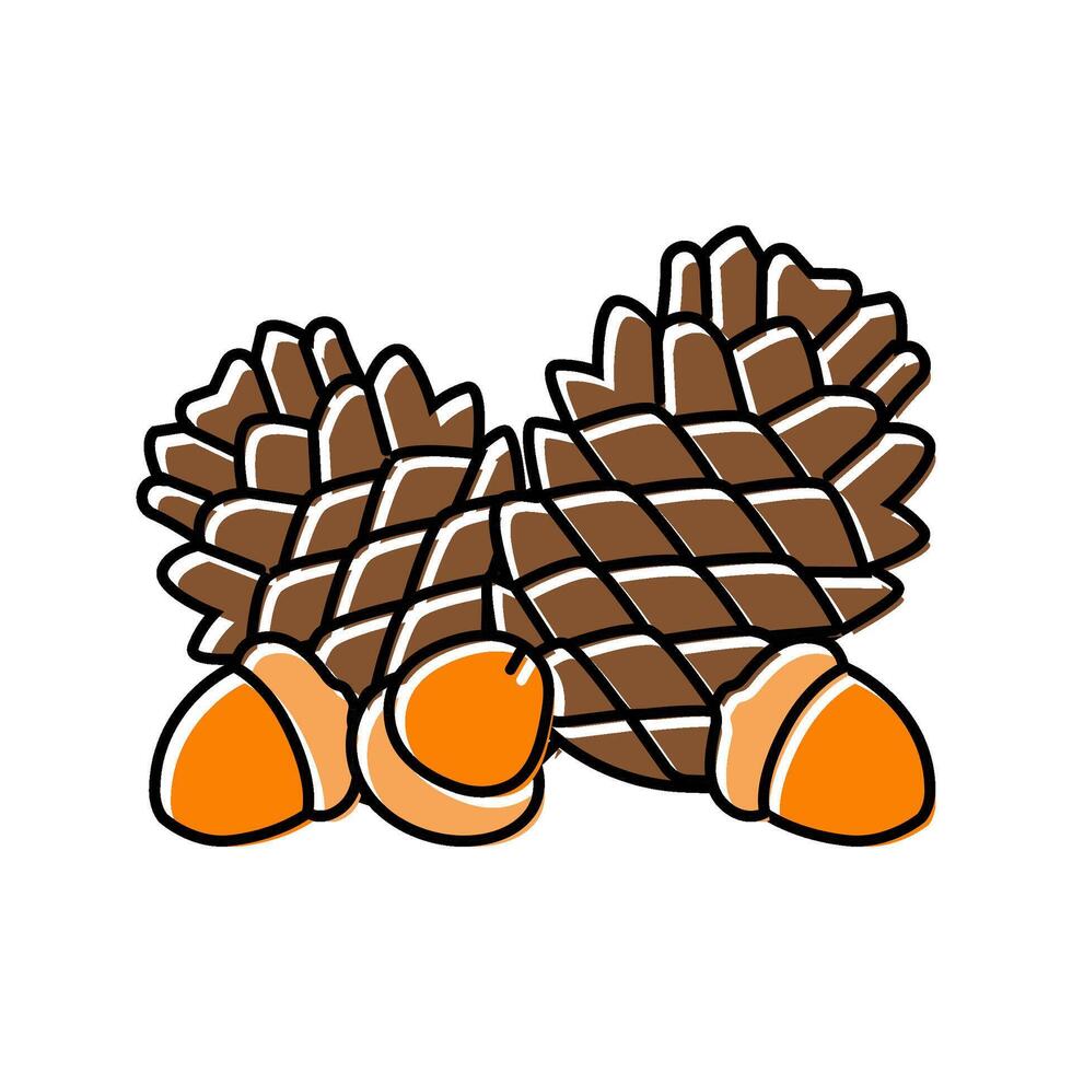 collecting pinecones acorns color icon illustration vector