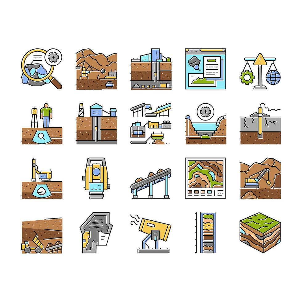 mining engineer geology icons set vector