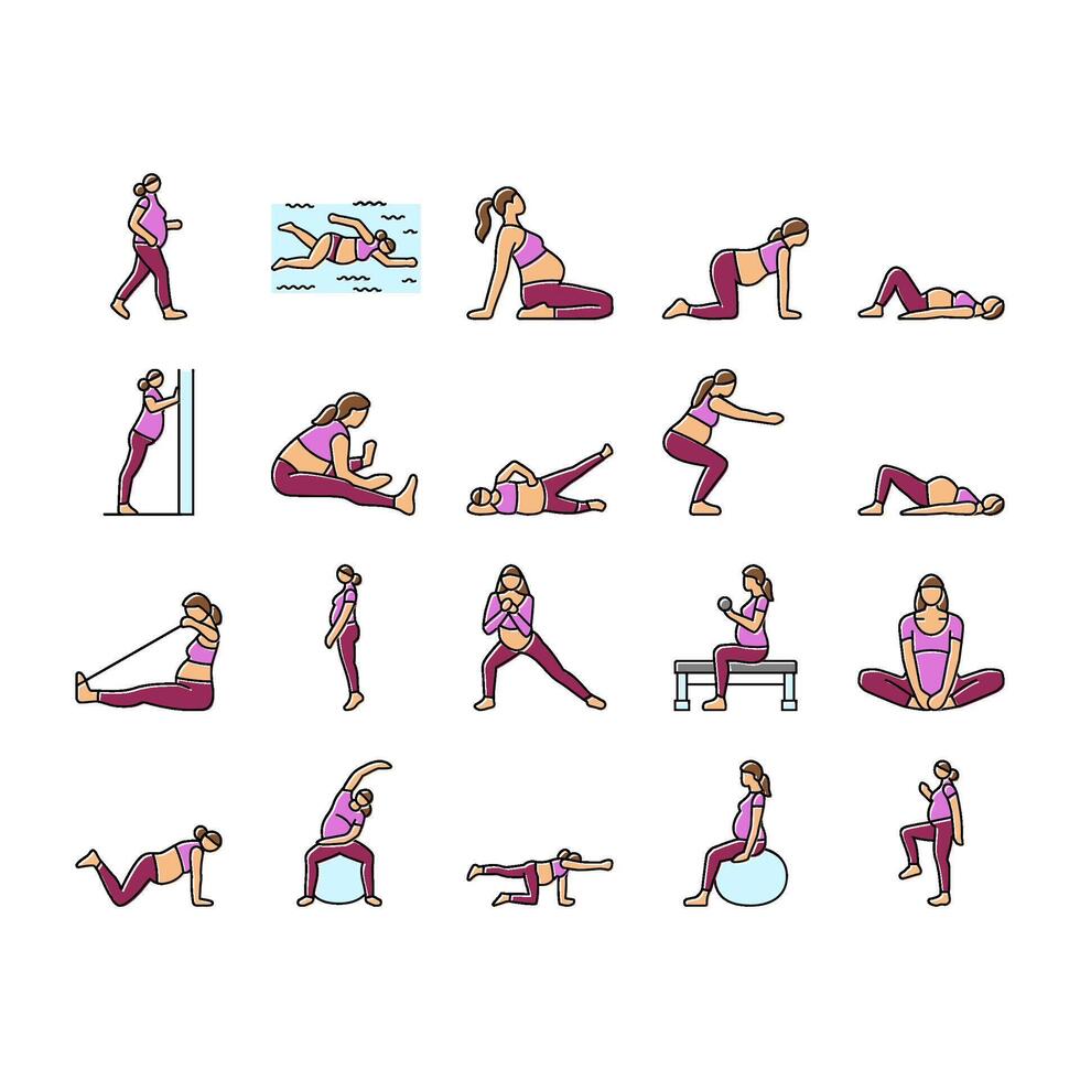 pregnant fitness icons set vector