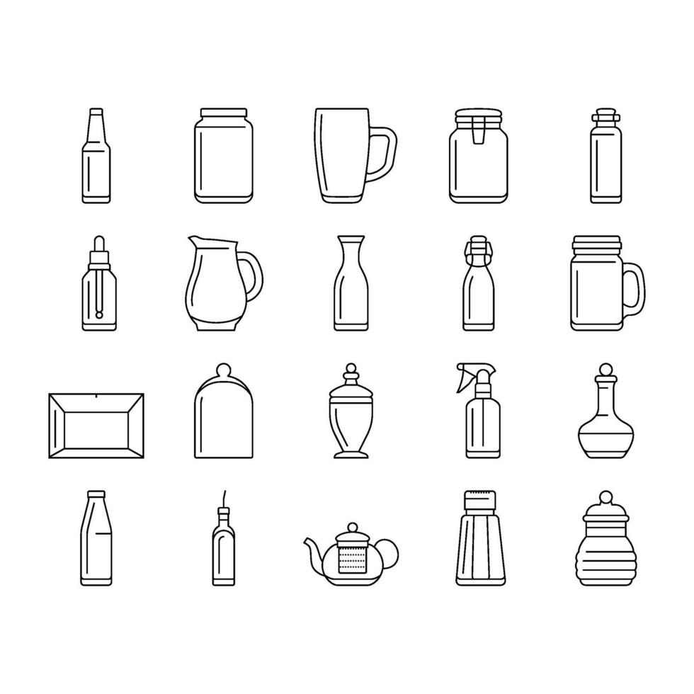 glass packaging bottle product icons set vector