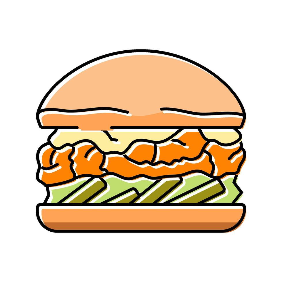buffalo chicken burger food color icon illustration vector