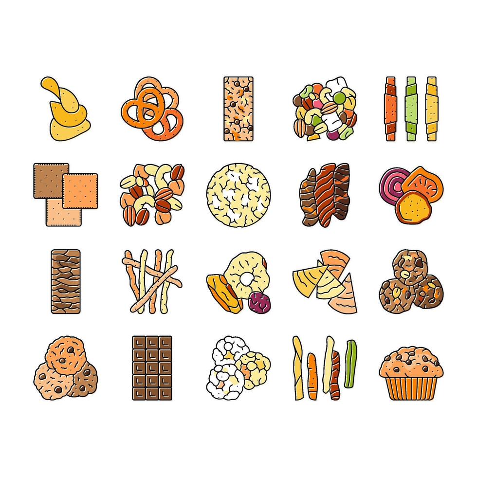 snack food drink sweet icons set vector