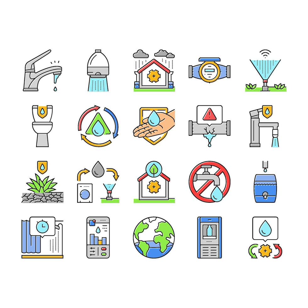 water saving world drop planet icons set vector