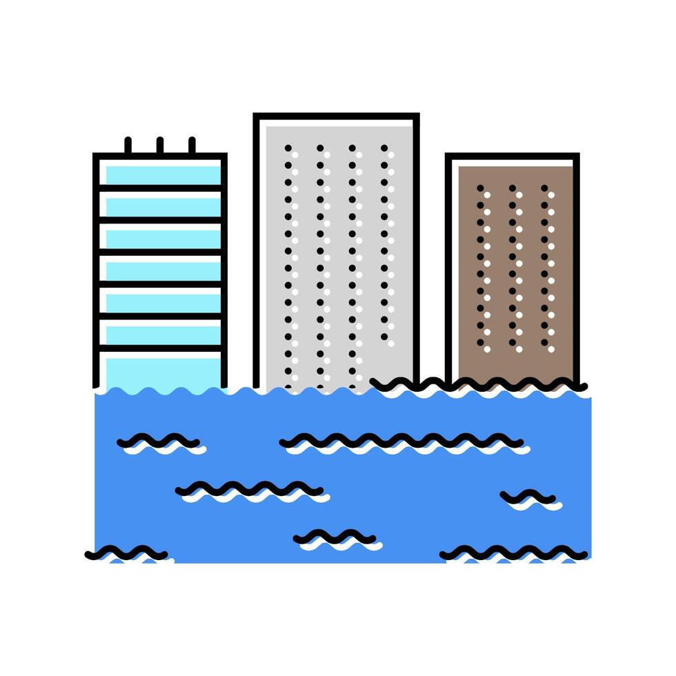 flooded building disaster color icon illustration vector