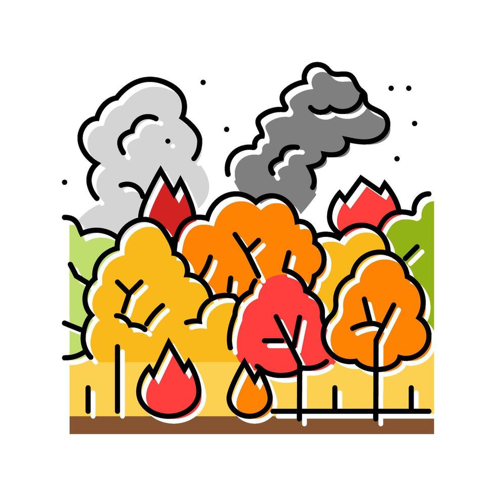 burning forest wildfire disaster color icon illustration vector