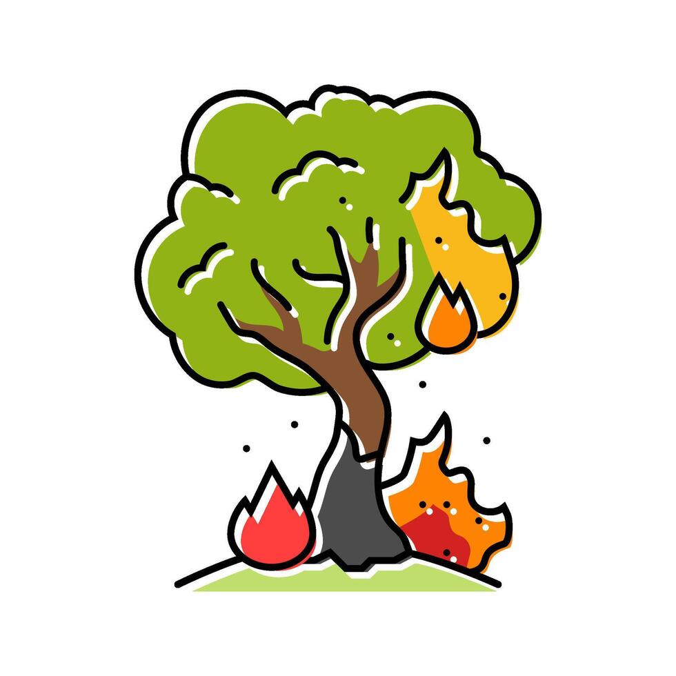 flaming tree wildfire disaster color icon illustration vector