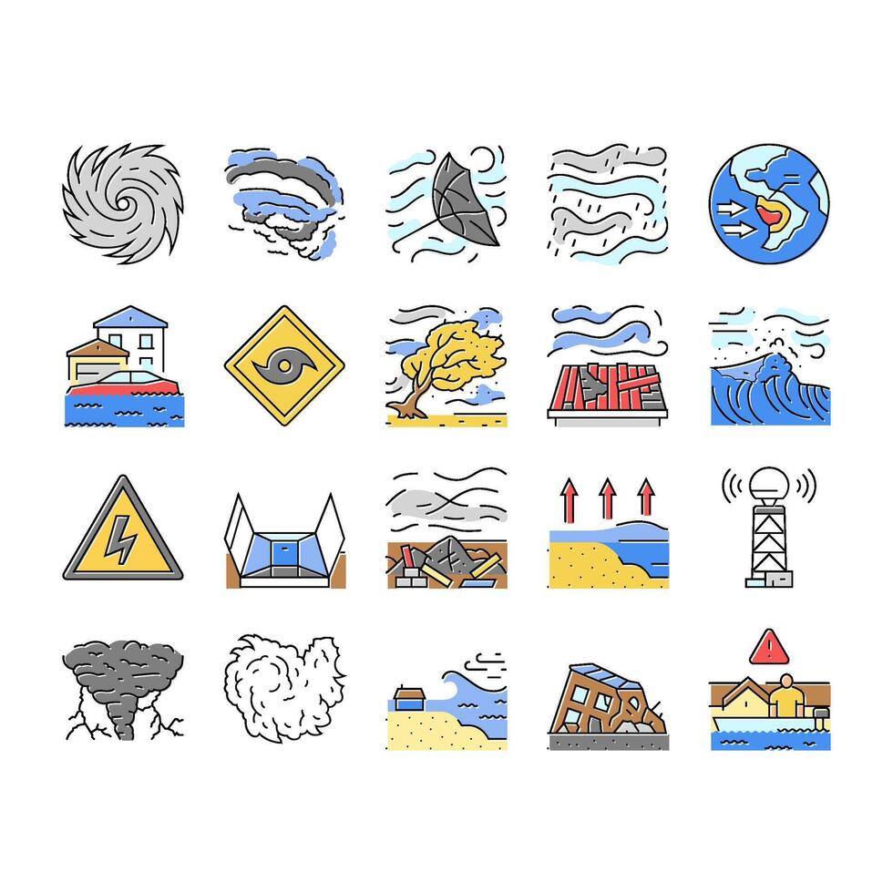 hurricane cyclone storm wind icons set vector