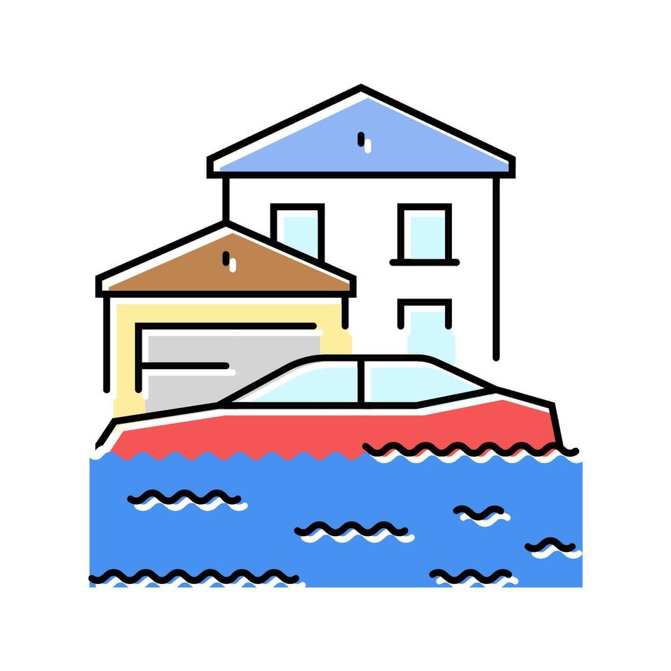 flooded streets hurricane disaster color icon illustration vector
