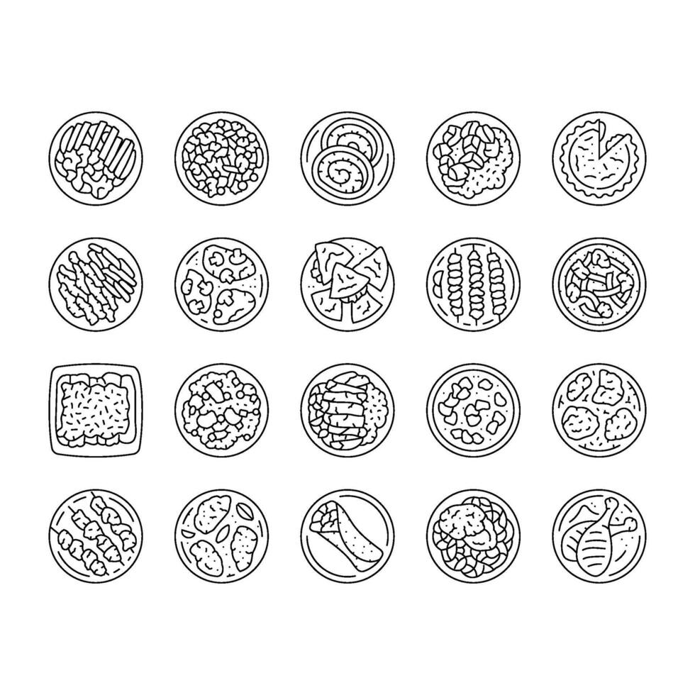 chicken dishes roast grilled icons set vector