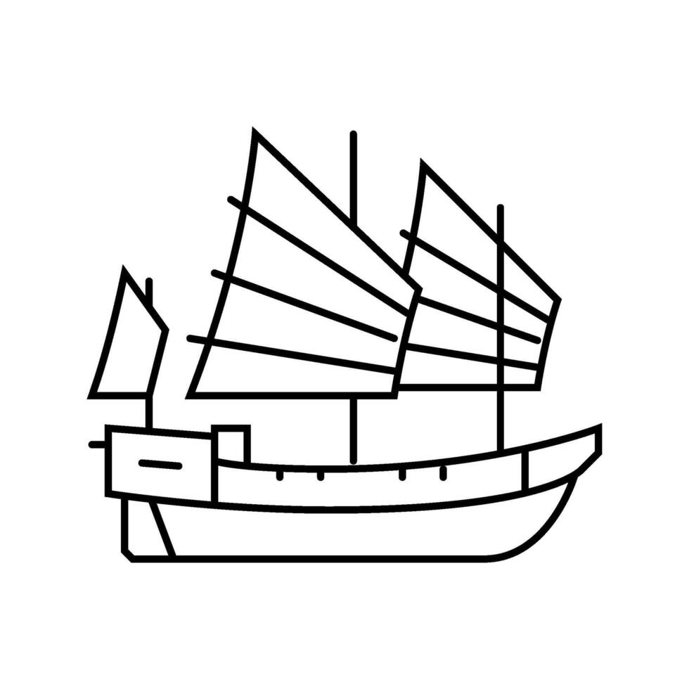 junk ancient ship line icon illustration vector