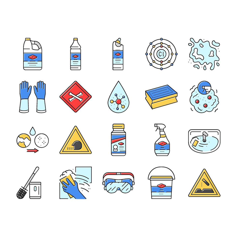 bleach disinfect clean germicide icons set vector